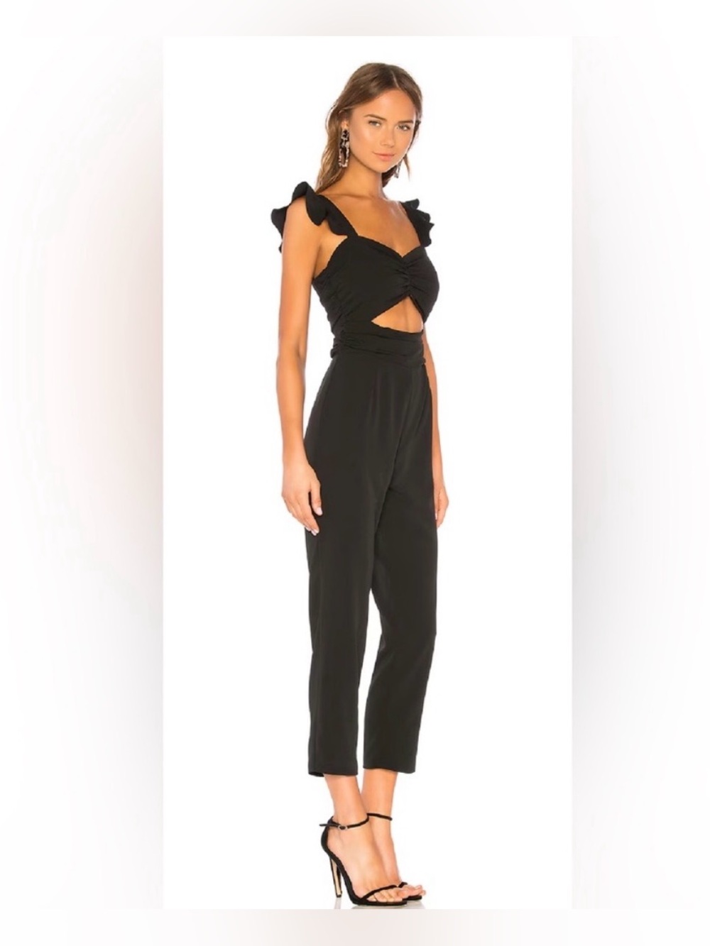 Lovers + Friends Black Knox Ruched Flutter Sleeve Cut Out At Waist Jumpsuit XXS